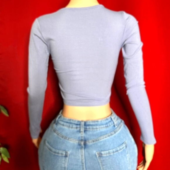 New (no tags) Denim Blue Pleated Stretch Skinny Jeans w/ankle Bow Design (S-M) - Picture 7 of 9